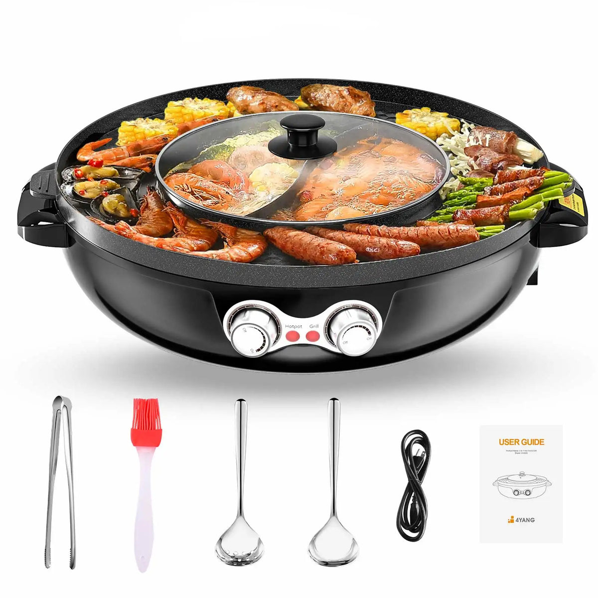 2 in 1 Electric Hot Pot BBQ Grill 1800W Multifunction Portable Home Fo –  AOOKMIYA
