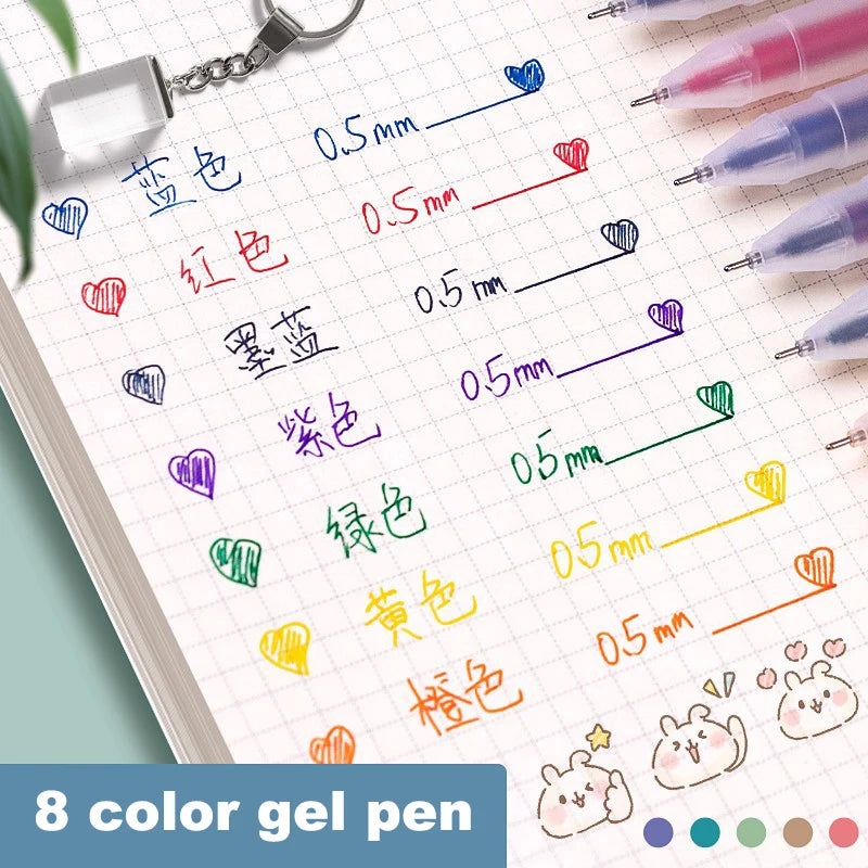 Deli 8colors Gel Pens Colored Ink 0.5mm Ballpoint Pen Waterproof for K –  AOOKMIYA
