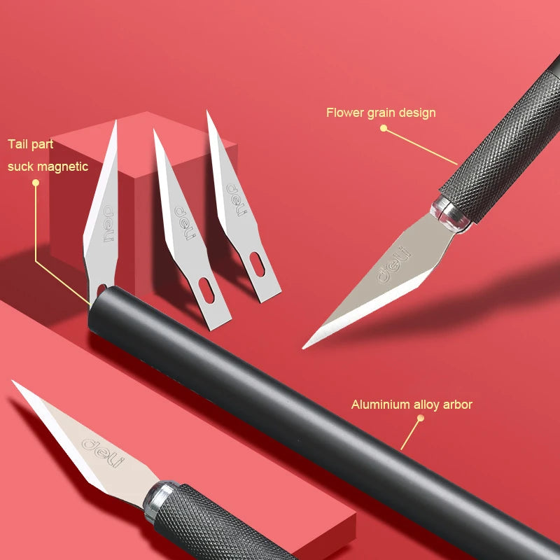 DELI Paper Cutter Wood Box Opener Art Knife 30 Degree Blade Metal