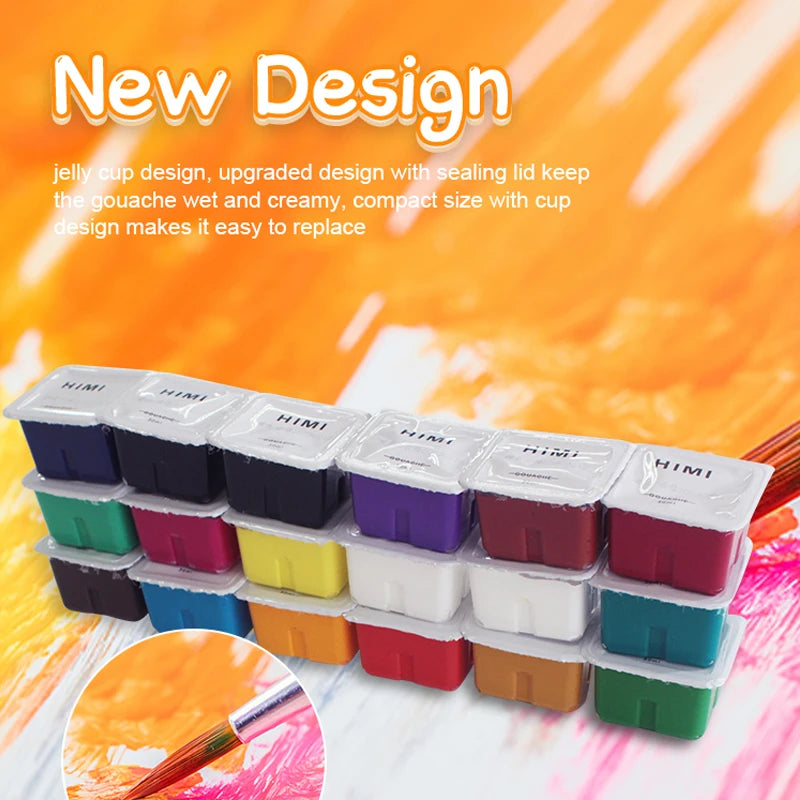 HIMI Gouache Paint Set, 24 Colors/30Ml Unique Jelly Cup Design w/3 Paint  Brush