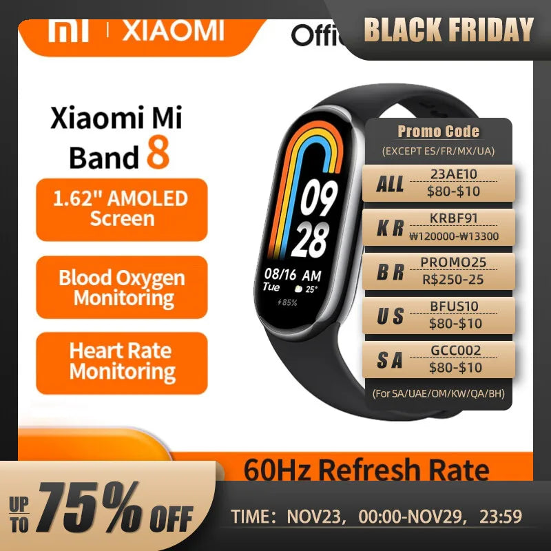 World Premiere Xiaomi Mi Band 8 Smart Watch AMOLED 1.62 Screen Heart Rate  Monitor Sports Blood Oxygen Fitness Bracelet Miband8