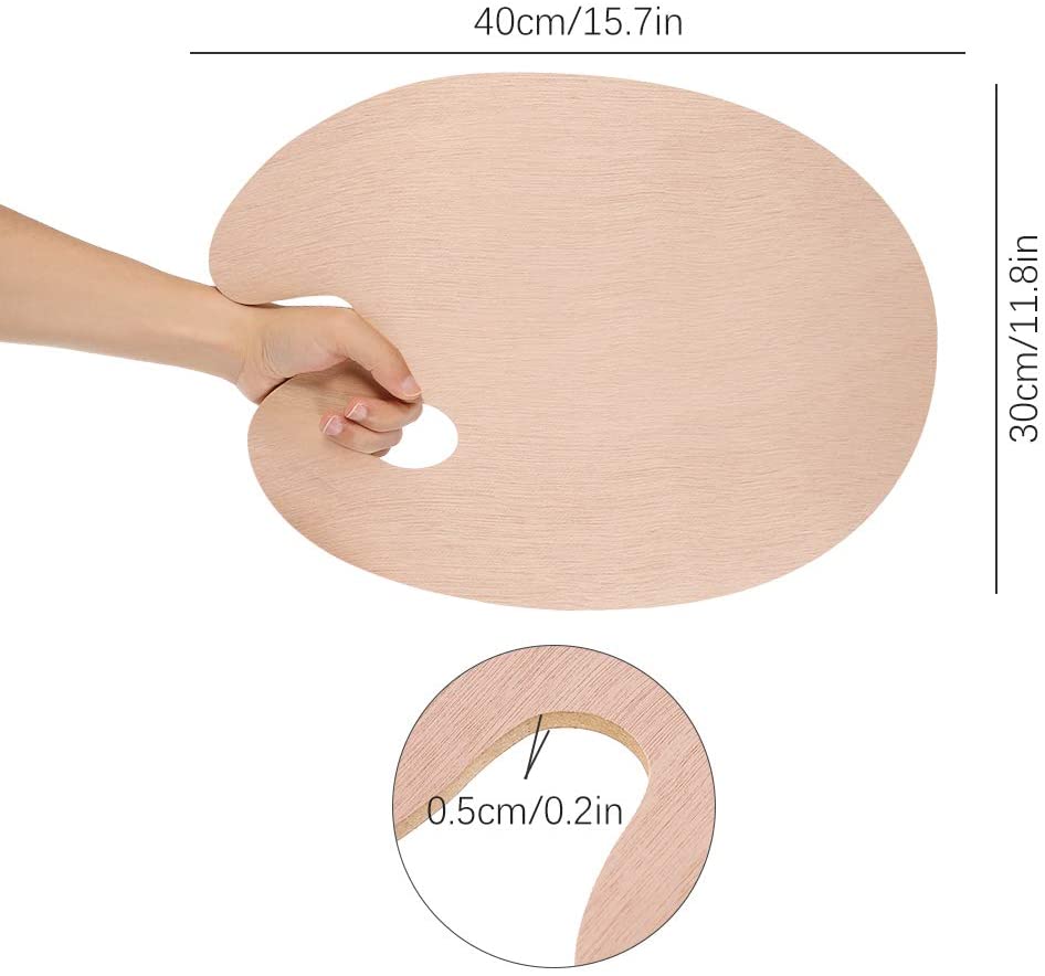  KIILOMP Wooden Paint Palette 16 * 12inch - Kidney Shaped Oil  Palette Artist Mixing Painting Palette with with Thumb Hole for Acrylic  Watercolor Oil Paints M