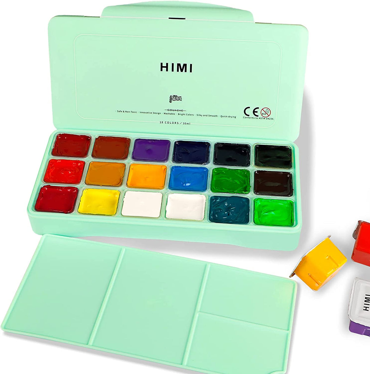 HIMI Gouache Paint Sets, 24 Colors x 30ml/1oz with 5 Brushes & a