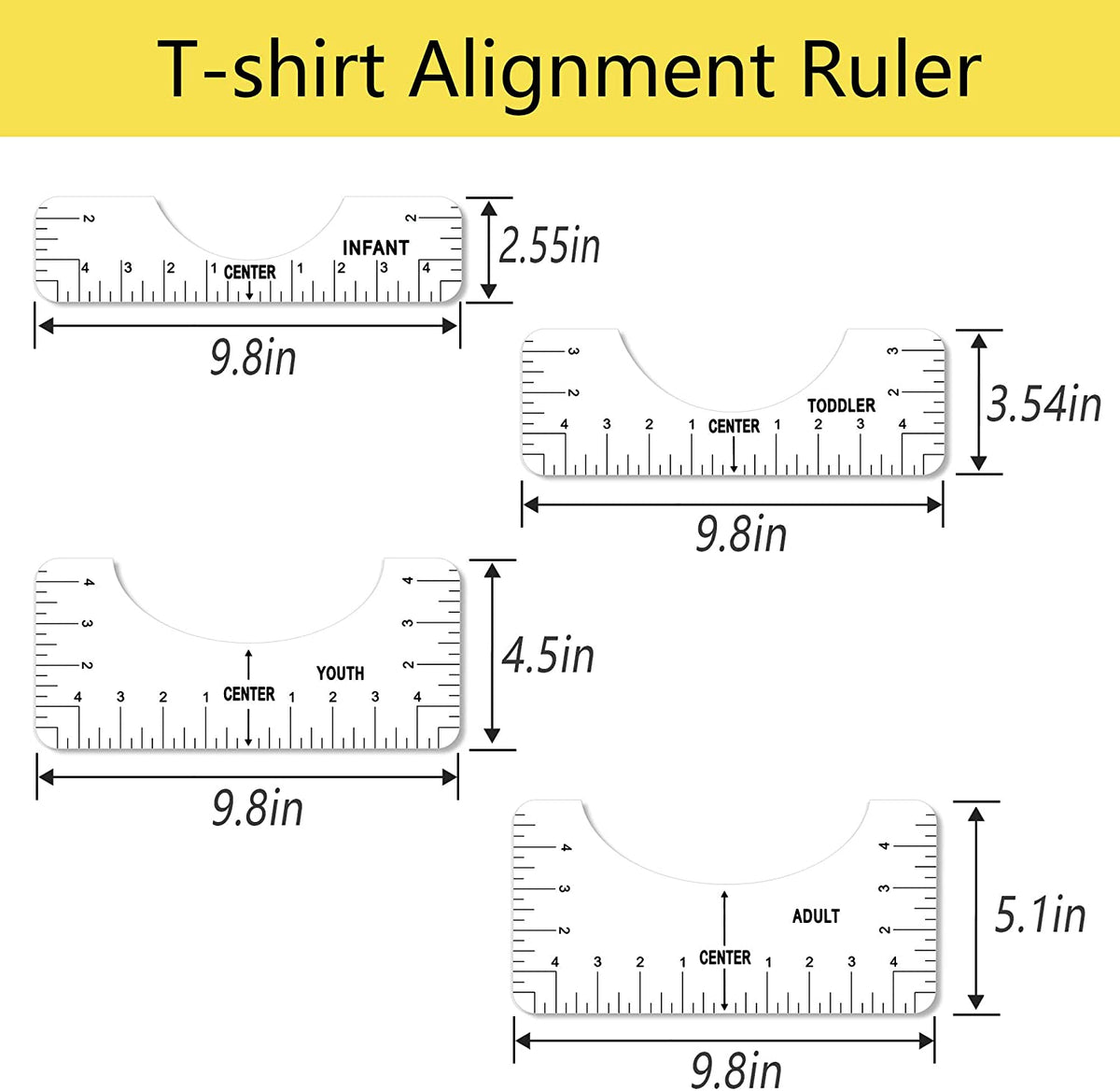 4 Pack Tshirt Ruler Guide for Vinyl Alignment,T Shirt Ruler Alignment Tool  Placement Centering Ruler with Heat Transfer Tape