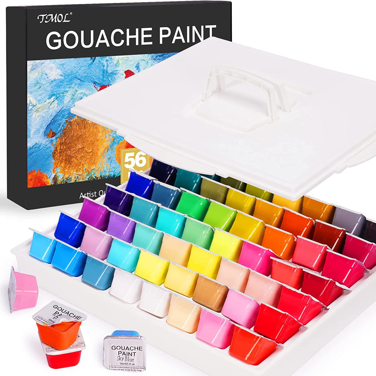 MIYA Gouache 56 Paint Set, 56 Colors x 30ml/1oz Black Case Unique Jell