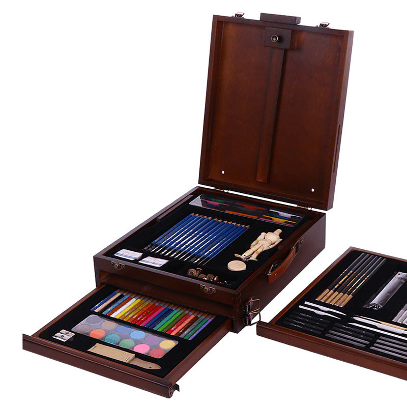 Wooden Art Kit Painting Supplies in Portable Wooden Art Case