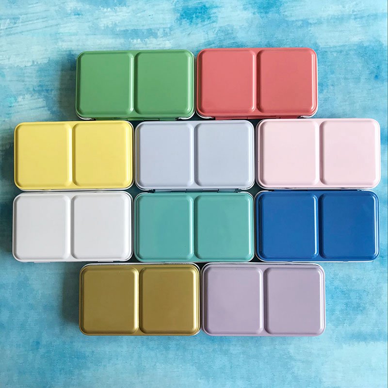 Color Empty Palette Case Tins Box Paint Storage Iron Box with 24 Half –  AOOKMIYA