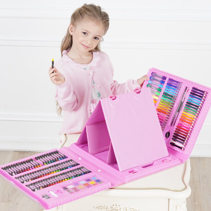 150pcs Painting Tool Kit For Kids Including Oil Pastels, Watercolor Pens,  Crayons, Pencils In A Graffiti Gift Box