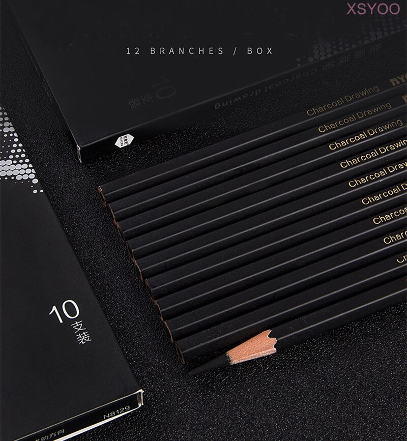 NYONI 10/12Pcs 14B Pencil Set Dedicate Charcoal Pencil Soft Medium