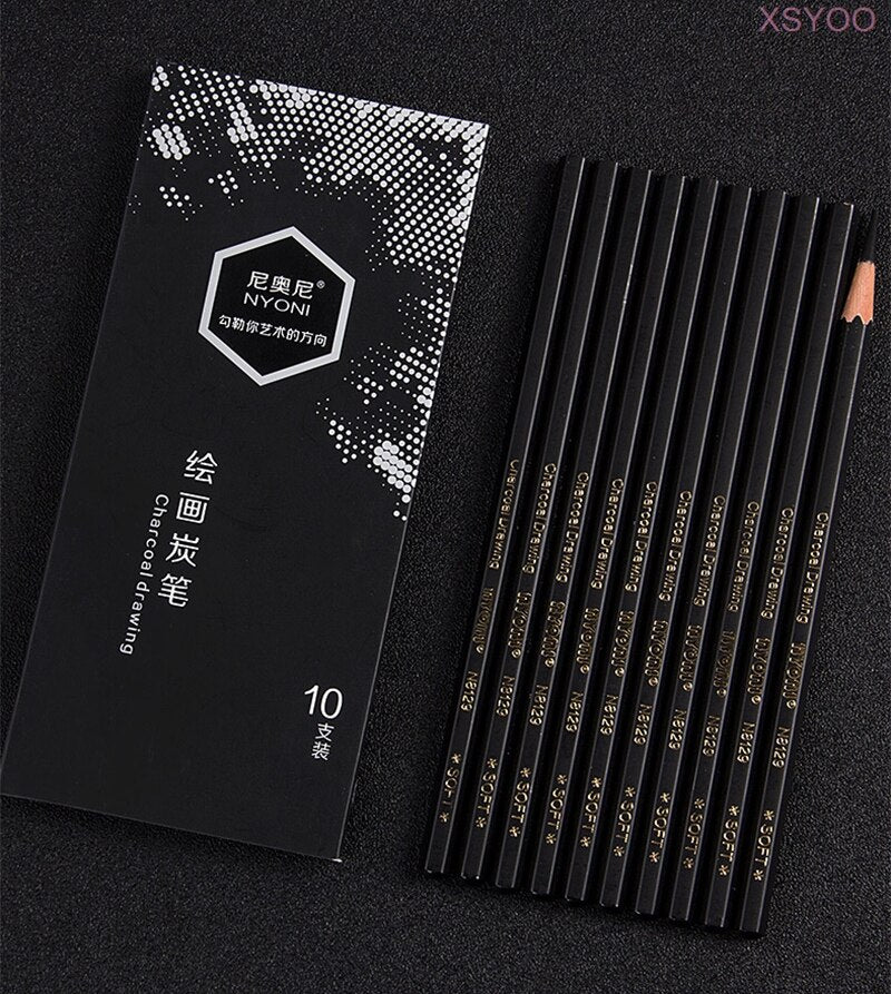 NYONI 12PCS Professional Charcoal Sketch Pencils Hard/Medium/Soft