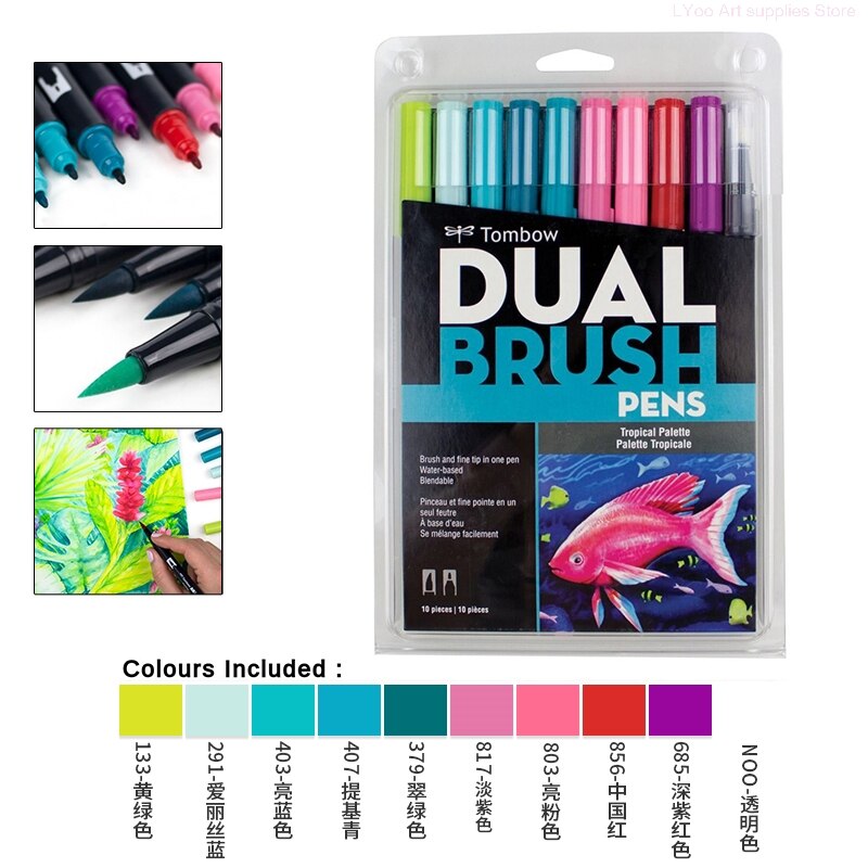 Tombow ABT Dual Brush Marker Pen Set of 10 Tropical