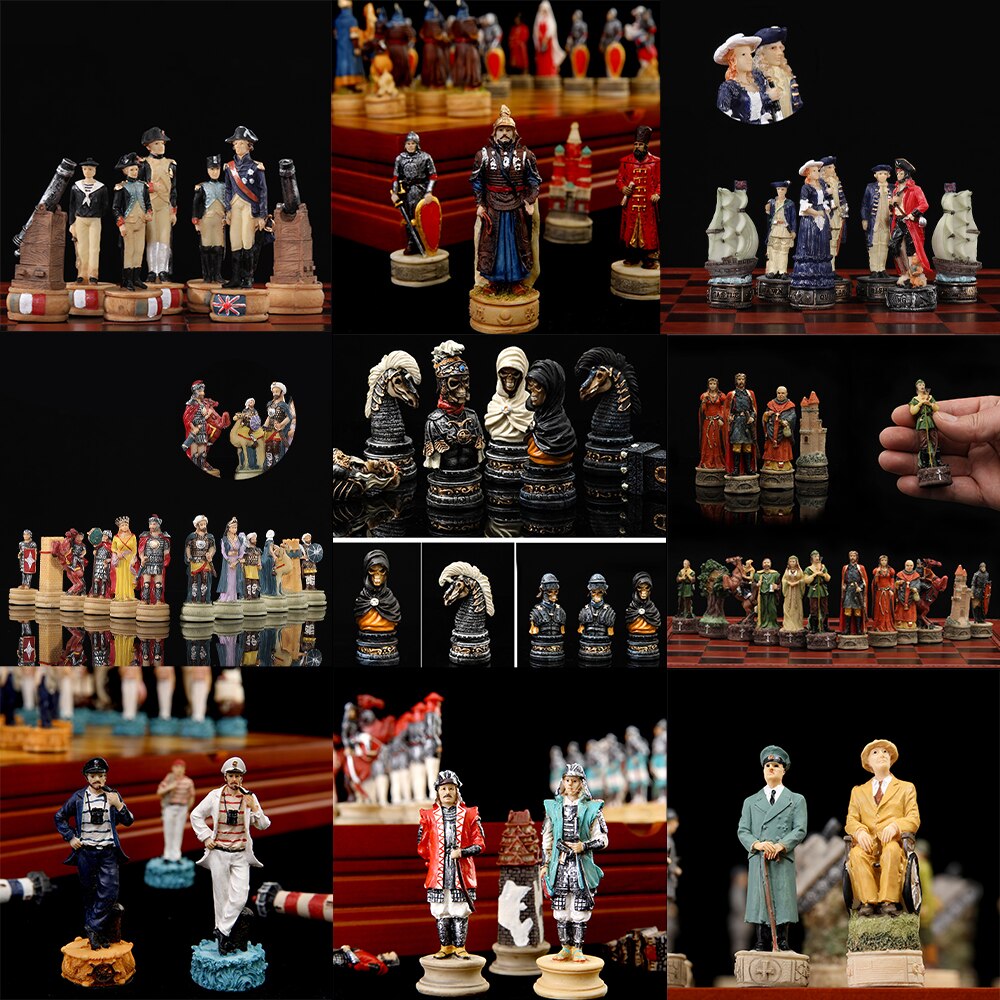 Jogo De Xadrez + Tabuleiro Tematico Coleção Medieval Resina