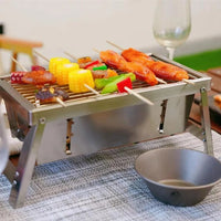 1-2 Person Mini Folding Barbecue Outdoor Mini Picnic Barbecue Grill Household Charcoal Skewers Camping BBQ Stove Cookware