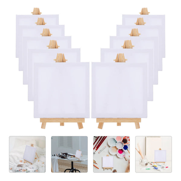 AOOKMIYA 10 Sets Mini Frame Easels Miniature Painting Desktop Canvas Board Canvases Card Stand