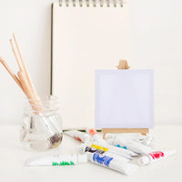 AOOKMIYA 10 Sets Mini Frame Wood Easel Stand Paint Painting Canvases Wooden Card Travel Mini Canvas Set Painting Kids Craft DIY Drawing