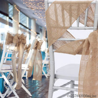 100PCS Chair Tie Bow Hessian Jute Burlap Chair Sashes Jute Rustic for Wedding Decor Festival Party Hotel Home Decoration