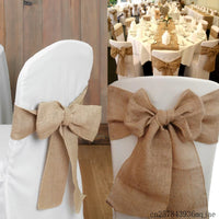 100PCS Chair Tie Bow Hessian Jute Burlap Chair Sashes Jute Rustic for Wedding Decor Festival Party Hotel Home Decoration