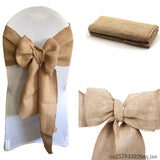 100PCS Chair Tie Bow Hessian Jute Burlap Chair Sashes Jute Rustic for Wedding Decor Festival Party Hotel Home Decoration