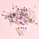 100Pcs/Box 38cm Colorful Round Pearl Head Needles Stitch Straight Push Sewing Pins For Dressmaking DIY Sewing Tools Positioning