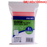 100pcs/Bag Deli 3022-3029 PE self seal bag 100x70mm 140x100 200x140mm 340x240mm self sealling packing bag PP bag 0.04mm thick