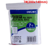 100pcs/Bag Deli 3022-3029 PE self seal bag 100x70mm 140x100 200x140mm 340x240mm self sealling packing bag PP bag 0.04mm thick