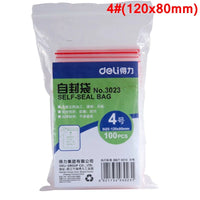 100pcs/Bag Deli 3022-3029 PE self seal bag 100x70mm 140x100 200x140mm 340x240mm self sealling packing bag PP bag 0.04mm thick