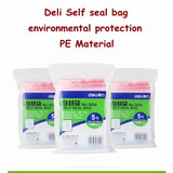 100pcs/Bag Deli 3022-3029 PE self seal bag 100x70mm 140x100 200x140mm 340x240mm self sealling packing bag PP bag 0.04mm thick