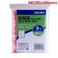 100pcs/Bag Deli 3022-3029 PE self seal bag 100x70mm 140x100 200x140mm 340x240mm self sealling packing bag PP bag 0.04mm thick