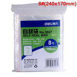 100pcs/Bag Deli 3022-3029 PE self seal bag 100x70mm 140x100 200x140mm 340x240mm self sealling packing bag PP bag 0.04mm thick