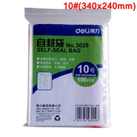 100pcs/Bag Deli 3022-3029 PE self seal bag 100x70mm 140x100 200x140mm 340x240mm self sealling packing bag PP bag 0.04mm thick