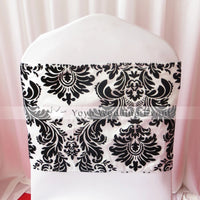 100pcs Black And White Flocking Taffeta Chair Cover Sash Also Call Elegance Damask Corset Chair Sash,Double Side Satin Ribbon