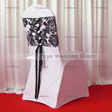 100pcs Black And White Flocking Taffeta Chair Cover Sash Also Call Elegance Damask Corset Chair Sash,Double Side Satin Ribbon