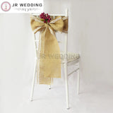 100pcs Hessian Jute Burlap Chair Sash with Lace at Side for Rustic Wedding Decoration