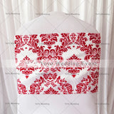 100pcs Hot Sale Red And White Flocking Taffeta Damask Chair Sash With Double Side Satin Ribbon For Wedding/Party Decoration