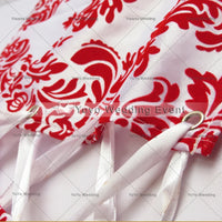 100pcs Hot Sale Red And White Flocking Taffeta Damask Chair Sash With Double Side Satin Ribbon For Wedding/Party Decoration