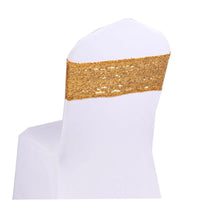 100pcs Shining Gold Silver Spandex Sequin Glitter Chair Sash Elastic Chair Bands Bow Ties Wedding Party Banquet Supply