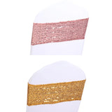 100pcs Shining Gold Silver Spandex Sequin Glitter Chair Sash Elastic Chair Bands Bow Ties Wedding Party Banquet Supply