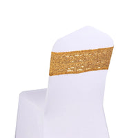 100pcs Shining Gold Silver Spandex Sequin Glitter Chair Sash Elastic Chair Bands Bow Ties Wedding Party Banquet Supply