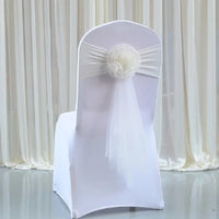 100pcs/lot White Chair Bow Tie Organza Band Chair Spandex Stretch Cover Sashes For Hotel Banquet Wedding Party Decoration