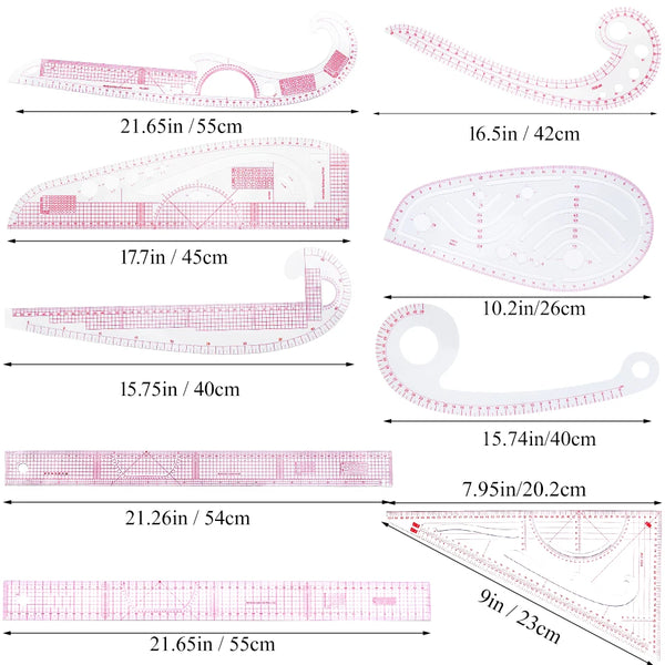 6Pcs Pattern Sewing Rulers Set Plastic Sew French Curve Ruler