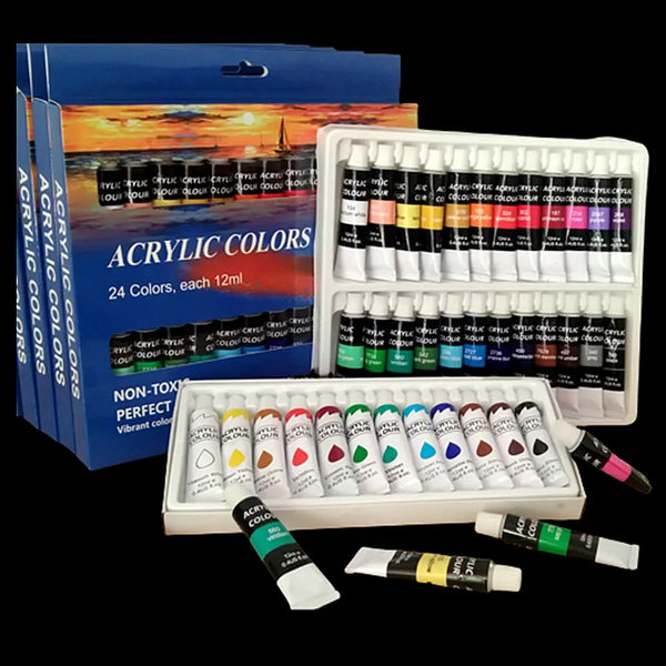 12/24Colors Acrylic Paint Tube Acrylic Paint Set for Fabric Canvas Wood Painting Rich Pigments for Artists Pintura Acrilico