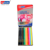 12 Colored Pencils Set SKYGLORY  Pre-Sharpened Oil Color Pencils with Metal Storage Case Art Supplies for Children Students