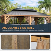 AOOKMIYA 12' x 20' Hardtop Gazebo, Outdoor Wood Grain Aluminum Gazebo with Galvanized Steel, Gazebo Canopy with Netting and Curtains