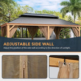 AOOKMIYA 12' x 20' Hardtop Gazebo, Outdoor Wood Grain Aluminum Gazebo with Galvanized Steel, Gazebo Canopy with Netting and Curtains