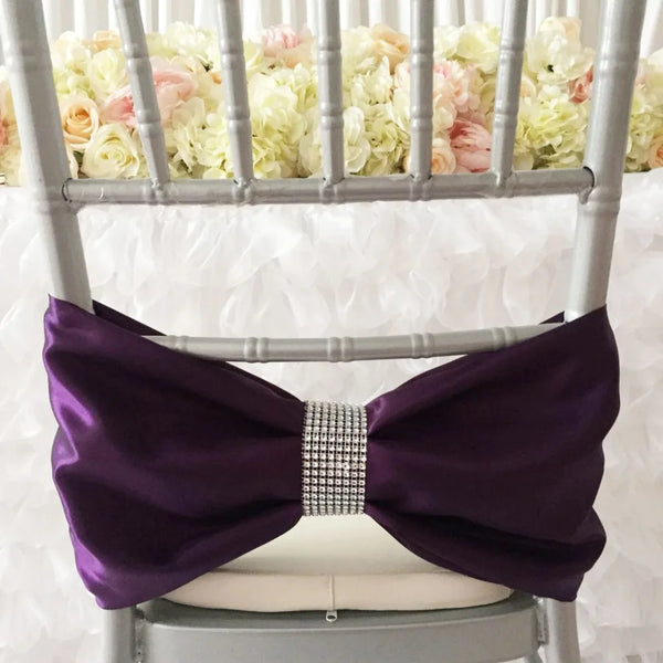 120 pcs Hot Sale Colorful Chair Band Satin  Sash  chair Bow  Diamond Buckle for Wedding Event Decoration