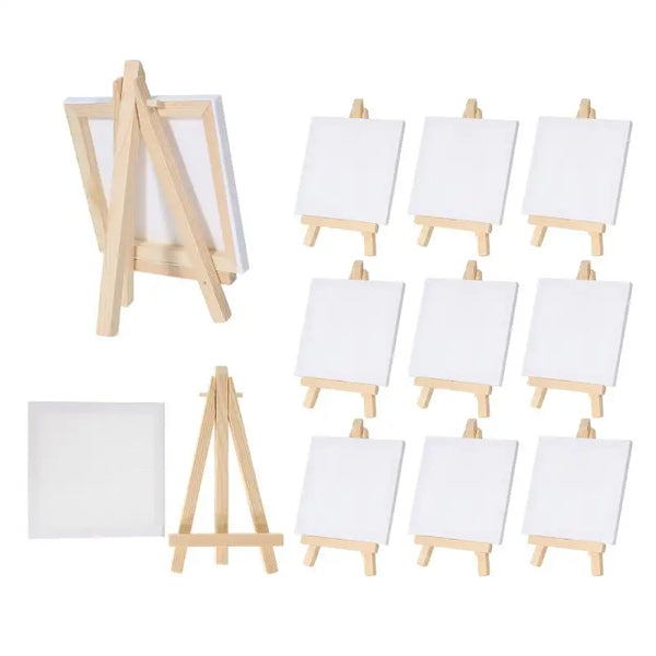 10*10cm Canvas & Easel Set, Comes With 2 Paint Brushes, A Box Of Paints,  And A Paint Palette