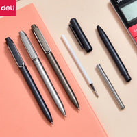 12pcs/lot Deli A12 Gel Pen 0.5MM Black Ink Sign Pen Push Bullet Pens for Office School Meeting Student Exam Stationery