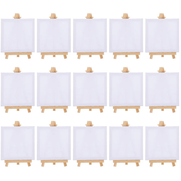 AOOKMIYA 15 Sets Mini Frame Paint Easel Canvas Painting Canvases Table Top Stand Picture