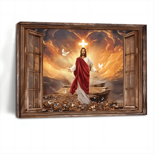 1pc Wood Framed Canvas, Sunset Painting, Path To Heaven, God Landscape Canvas, Into The Arms Of Jesus, Gift For Christian, Ready To Hang