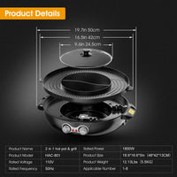 2 in 1 Electric Chinese Hot Pot BBQ Grill 1800W Multifunction Portable Home Foldable Non-Stick Split Pot Smokeless Barbecue Pan